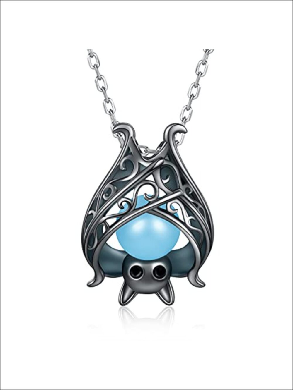 Glow in Dark Sterling Silver Bat Necklace Halloween Pendant Jewelry